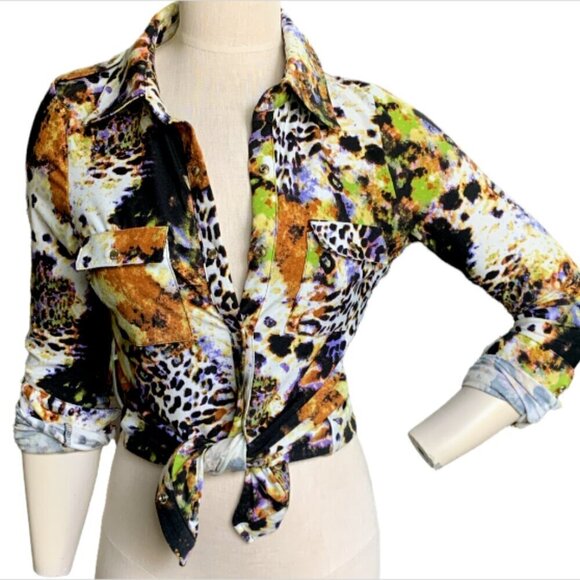 BCBGMAXAZRIA Mystical Leopard Print Top Sz S #28F - Picture 2 of 9